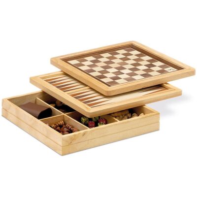 MULTIJUEGOS CAJA MADERA 30X30  AJEDREZ-DAMAS-BACKG