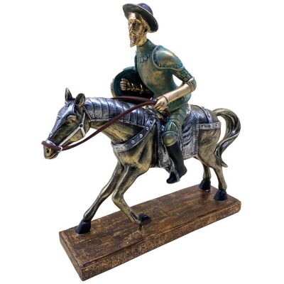 FIGURA QUIJOTE A CABALLO CON ESCUDO RESINA