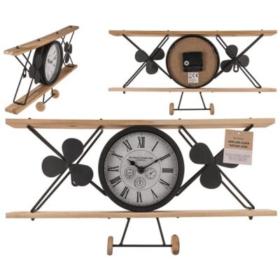 RELOJ PARED AVION MADERA Y METAL