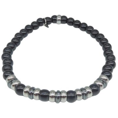 PULSERA I ELASTICA BOLAS NEGRAS ACERO