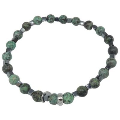 PULSERA I ELASTICA BOLAS VERDES CUBITOS ACERO SATI