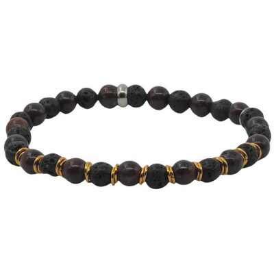 PULSERA I ELASTICA BOLAS VOLCANICAS BURDEOS-NEGRAS