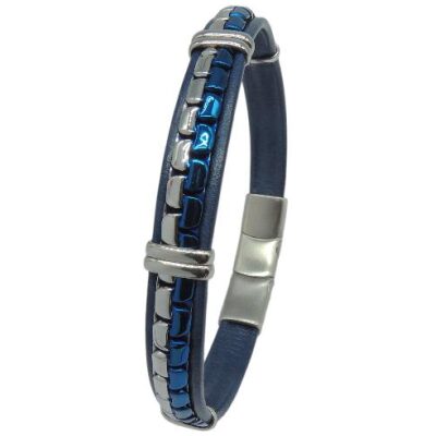 PULSERA I PIEL AZUL ACERO AZUL ACERO BRILLO