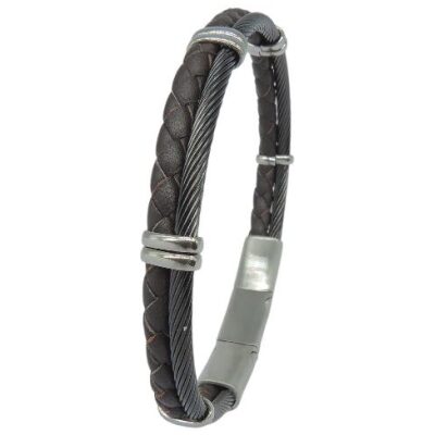 PULSERA I TRENZA PIL CABLE ACERO NEGRO O ROSADO