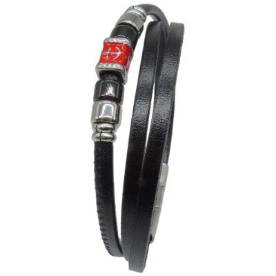 PULSERA I TRIPLE PIEL CENTRO ANCLA NEGRA O CUERO