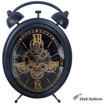 RELOJ MESA OVAL NEGRO ENGRANJES MOVIMIENTO